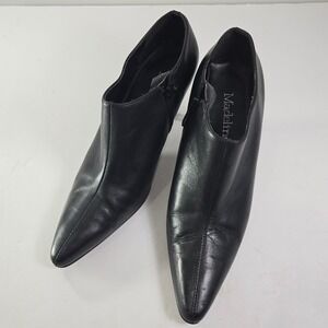 Madeline Erin Black Leather Pointed Toe Side Zip Ankle Booties Women's 8.5M